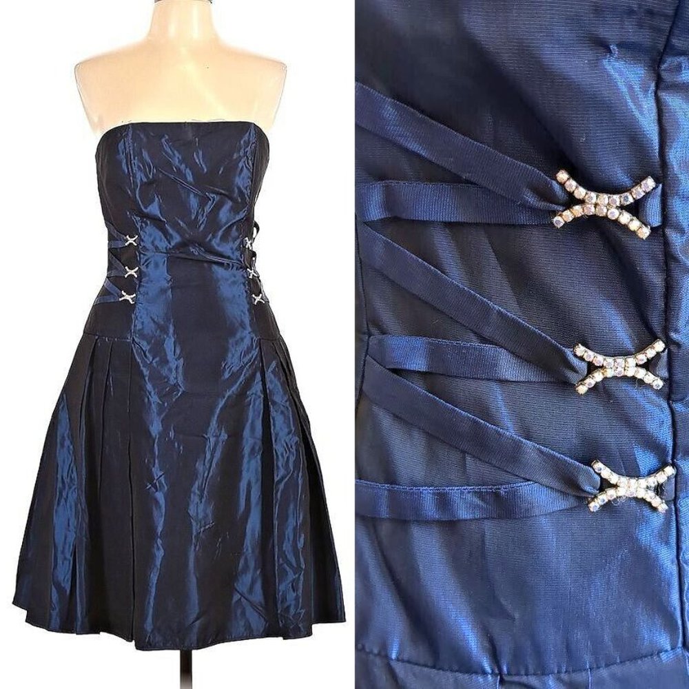 Vintage 90s y2k Jessica McClintock Dress Strapless Corset Lacing Rhinestone 10